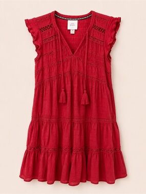Knox Rose Tassel V‑Neck Tiered Red Peasant Dress Women’s Medium